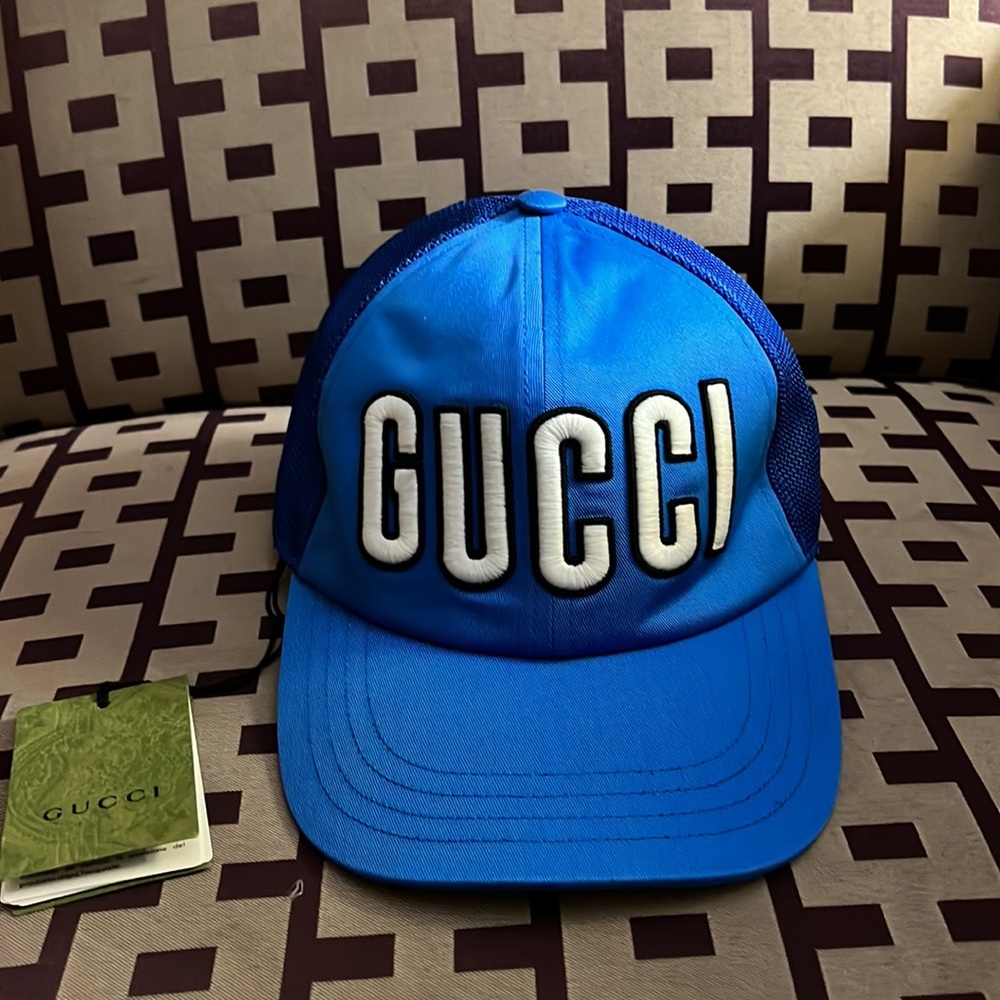 Gucci unisex GG embossed logo monogram baseball cap with leather trim NEW - Picture 3 of 8